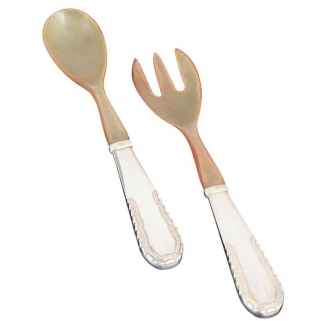 Salad Set in Silver and Bone with Handles in the Viking Pattern by Georg Jensen, 1930s, Set of 2 For Sale - Image 6 of 6