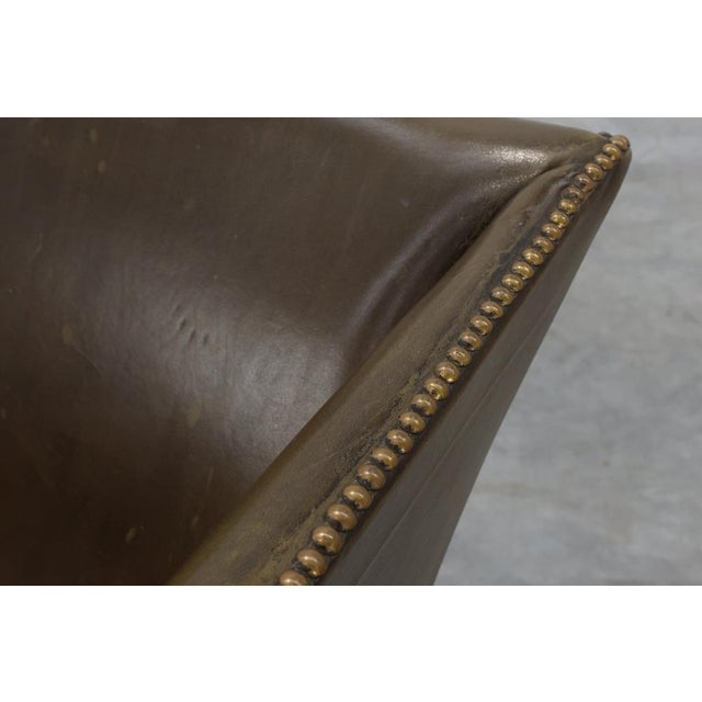 Mid-Century Modern Wing Back Chair in Green Leather, 1980s For Sale - Image 13 of 15