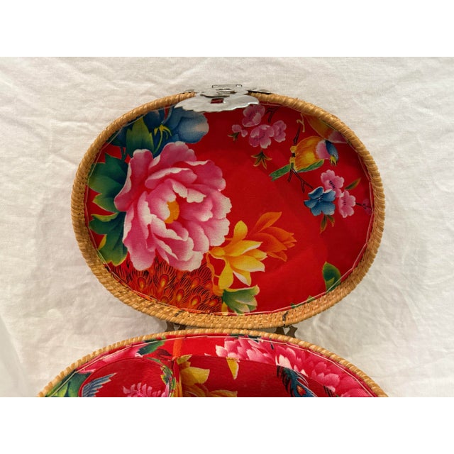 Tan Vintage Chinese Tea Set in Wicker Basket For Sale - Image 8 of 10