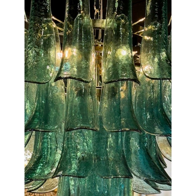 Murano "Saddle" Glass Waterfall Chandelier in Green. For Sale - Image 4 of 5