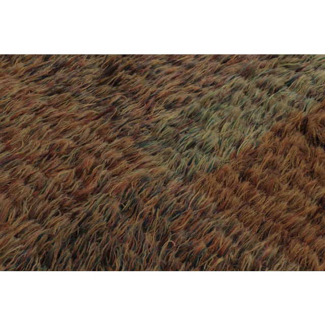 Textile Vintage Swedish Rya Rug, Umber Brown Scandinavian Geometric Design - Rug & Kilim For Sale - Image 7 of 10