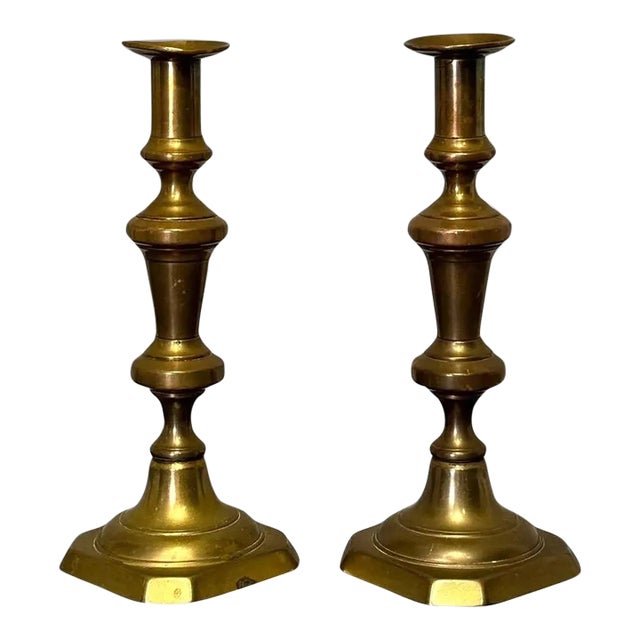 Antique 19th Century English Bronze "Push-Up" Candlesticks, a Pair For Sale