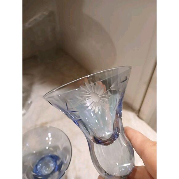 1960s Mid Century Modern Murano Etched Cocktail Cordial Glasses 5" Blue Barware Hand Blown Floral - a Pair For Sale In San Diego - Image 6 of 16