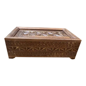 1990s Carved Wooden Divided Jewelry Box