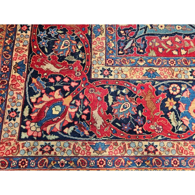 Persian Vintage Persian Tabriz Rug, Hand-Knotted Wool, Garden Floral Pattern, Crimson & Turquoise, 11x15 For Sale - Image 3 of 18