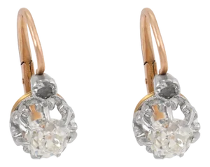 1910s Pair of French Belle Époque Old Cut Diamond Two Tone Drop Earrings