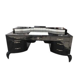 Large Art Deco Desk in in Lacquer & Black Parchment Leather by Assi D´asolo, Italy For Sale