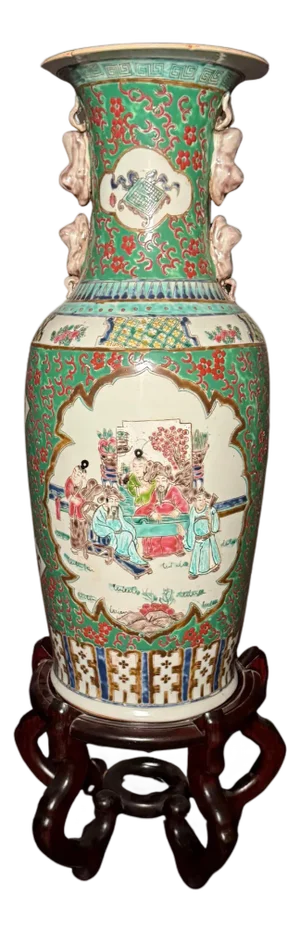 Chinese Famille Verte Floor Vase On Stand