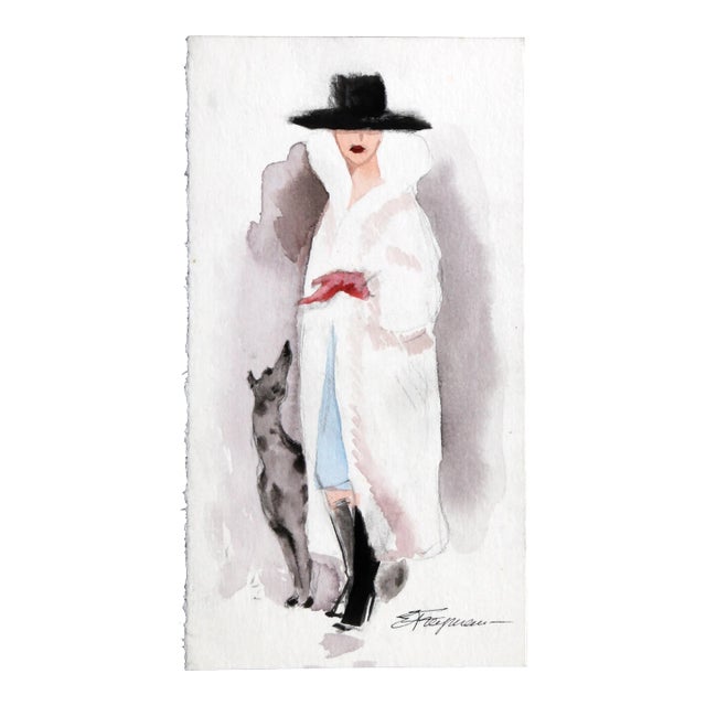 Fur Coat, Erik Freyman Watercolor With Pencil on Paper, Signed in Pen For Sale