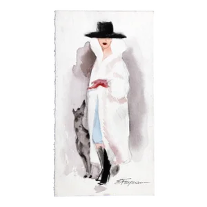 Fur Coat, Erik Freyman Watercolor With Pencil on Paper, Signed in Pen