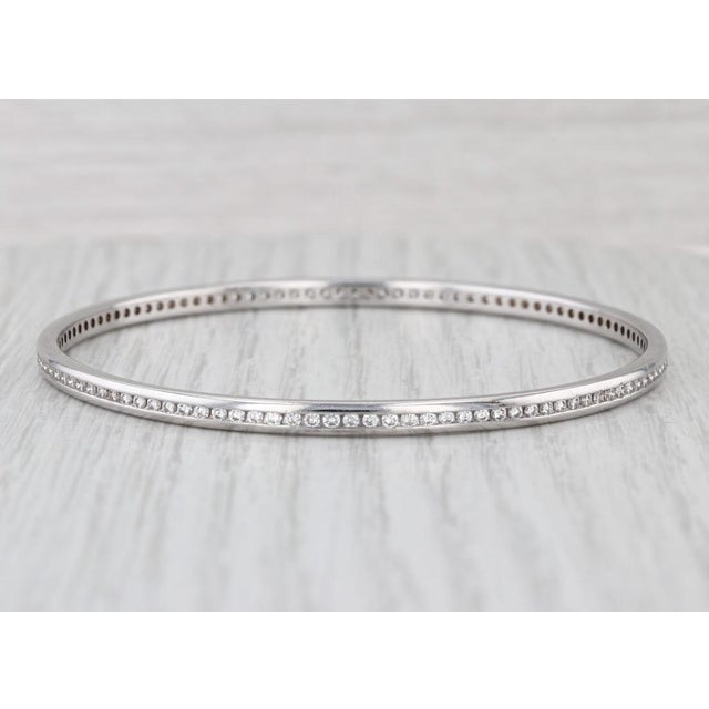 1.74ctw Diamond Bangle Bracelet 18k White Gold 7.75" 3.4mm Stackable For Sale In Greensboro - Image 6 of 6