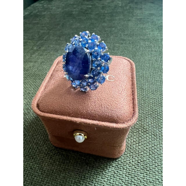 Metal Bochic "Orient" Natural Blue MUlti Sapphire Set In 18K White Gold & Silver For Sale - Image 7 of 18