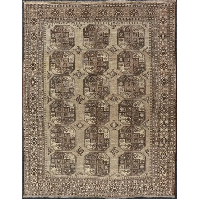 Mid 20th Century Hand-Knotted Turkomen Ersari Rug in Wool With All-Over Repeating Gul Design For Sale - Image 13 of 13