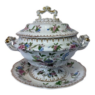 Early Victorian Copeland & Garrett Hand-Painted Ironstone Tureen, C. 1835–45 — A Rare Survivor With Original Stand. For Sale