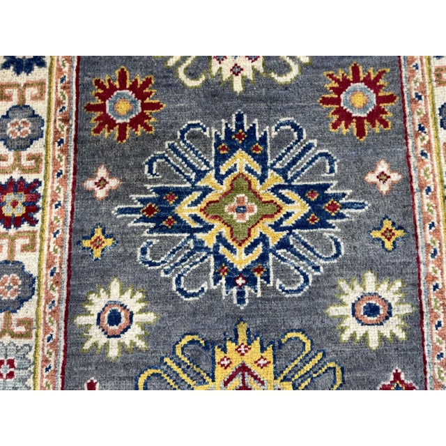 Textile Charcoal Gray and Cream Kazak Wool Runner Rug With Tribal Motifs, 2'9" X 9'8" For Sale - Image 7 of 13