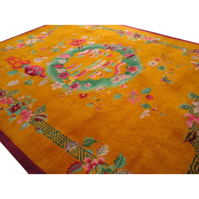 Burnt Orange 1920s Chinese Art Deco Carpet ( 9' x 11'8" - 274 - 356 ) For Sale - Image 8 of 10
