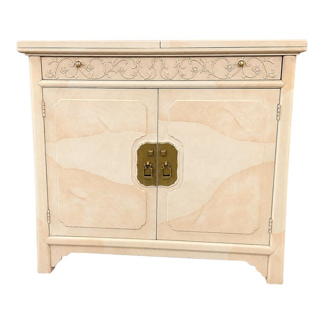 Henredon Vintage Hollywood Regency Faux Goatskin Server Bar Cabinet For Sale