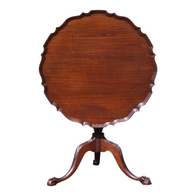 Vintage Charak Chippendale Style Mahogany Pedestal Base Pie Crust Tilt Top Table For Sale