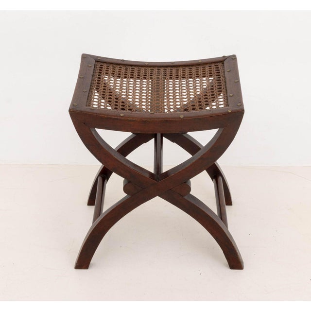 Late 19th Century Arts and Crafts Cane-Paneled Mahogany Curule Bench For Sale - Image 5 of 7
