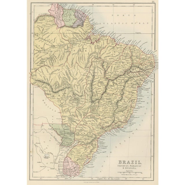 Antique Brazil Map, 1884 For Sale - Image 3 of 9