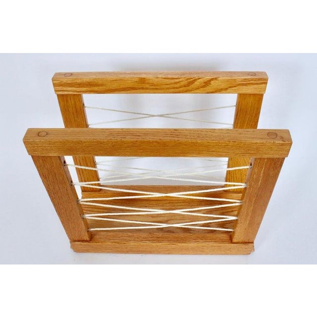 Brown Hand Crafted Solid Oak and Cord Magazine Rack, Circa 1950 For Sale - Image 8 of 12