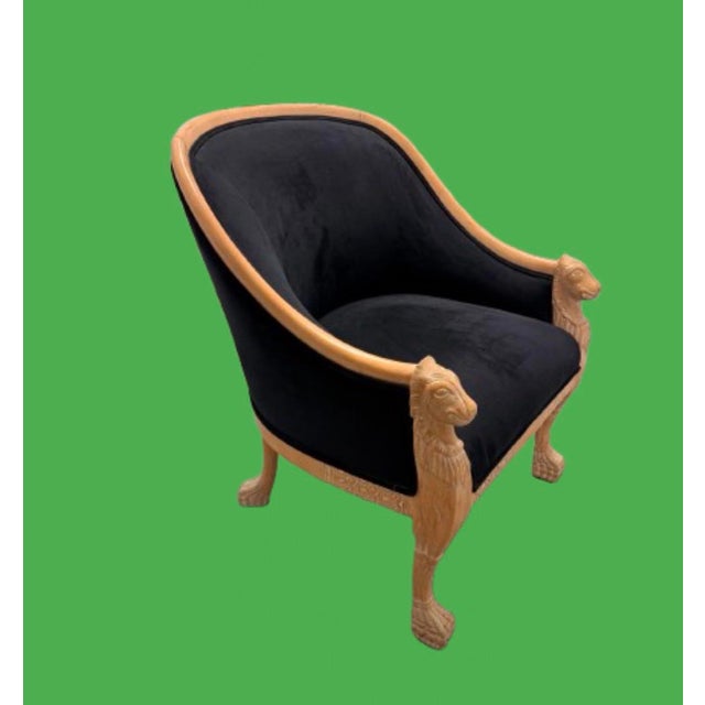 Mid 20th Century French Empire Style Bergère Chair With New Midnight Blue Velvet Upholstery For Sale - Image 10 of 10