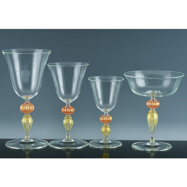 Transparent Mid 20th Century Murano Glass Wine Glasses With Ribbed Gold-Leaf Stems, Set of Ten For Sale - Image 8 of 8