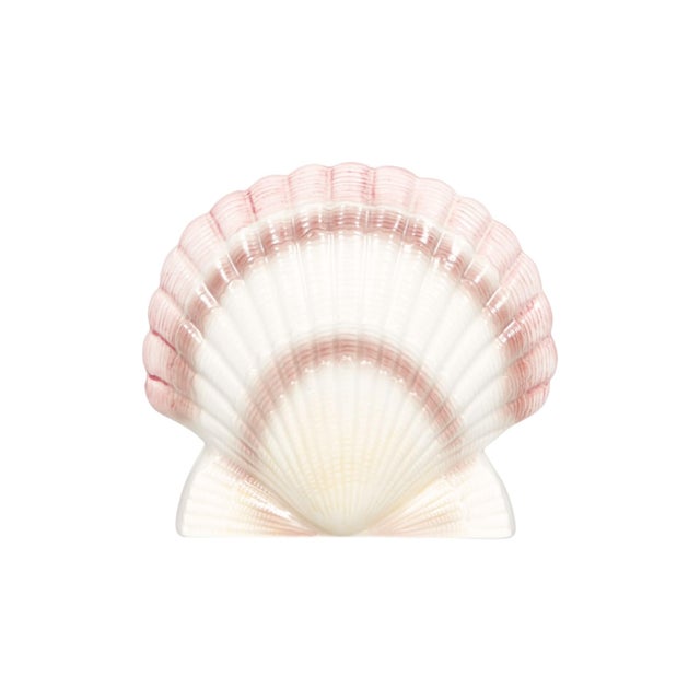 A handcrafted Japanese ceramic beachcomber napkin holder by Otagiri. Shaped in the form of two outward facing scallop...