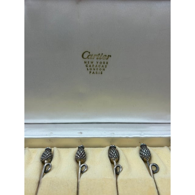 Mid 20th Century Cartier Sterling Cocktail Picks, Pineapples - 6 pcs with box For Sale In Houston - Image 6 of 7