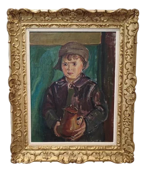 Janebé Weber, Portrait d'enfant portant une carafe, 1994, Oil on Canvas, Framed