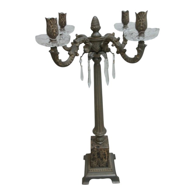 French Marble 4 Arm Candelabra Crystal marble Candle stand holder For Sale