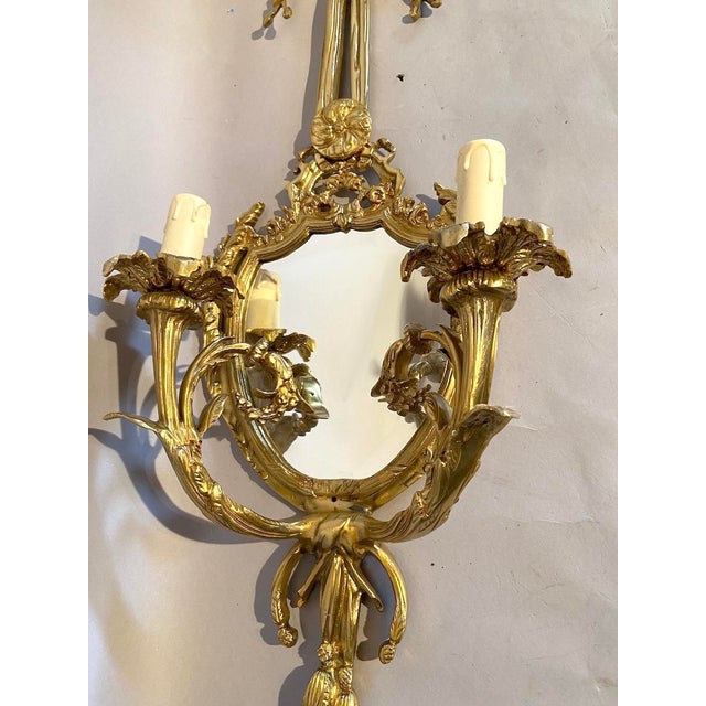 Late20C French Maker Louis XVI Antique Bronze Sconces Wall Lamps -Pair For Sale - Image 6 of 18