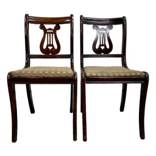 Vintage Duncan Phyfe Style Harp Back Lyre Back Dining Chairs - Pair For Sale