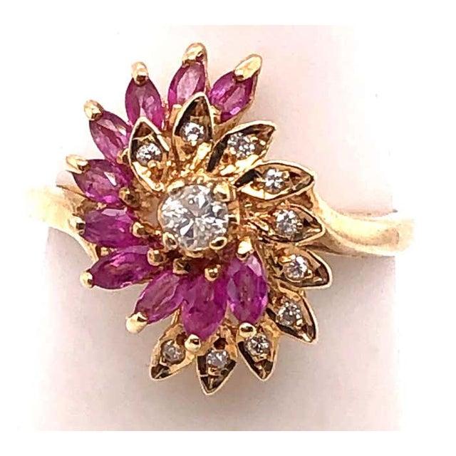 14 Karat Yellow Gold Ruby and Diamond Swirl Ring For Sale In New York - Image 6 of 7