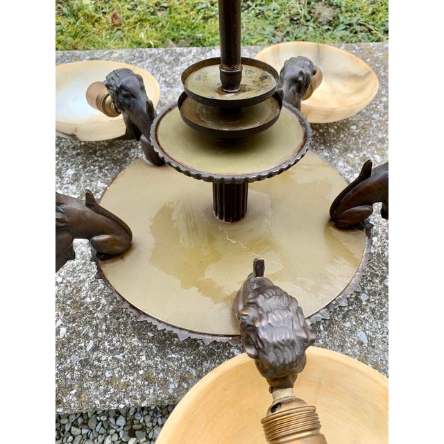 Art Deco Candleholder with Lion Statues in Bronze and Abalaster, 1930s For Sale - Image 14 of 18
