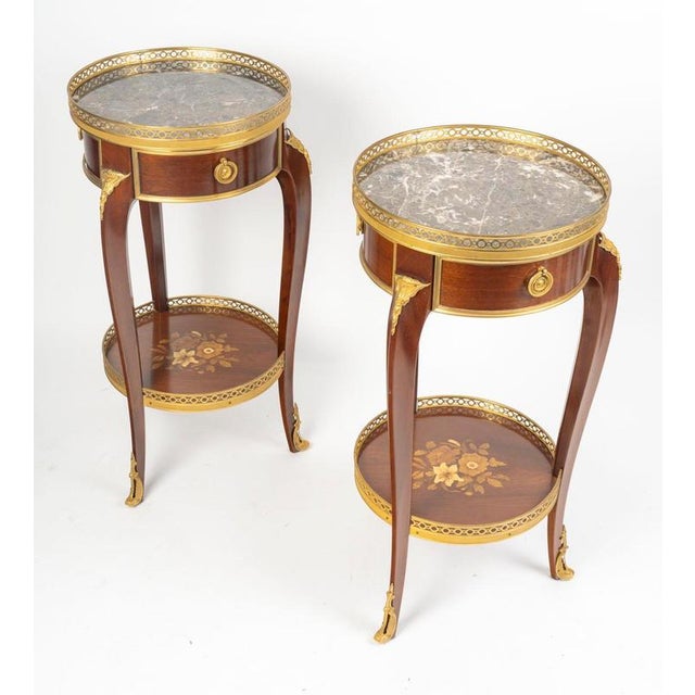 Wood and Gilt Bronze Pedestal Tables in the Louis Xv Style., Set of 2 For Sale - Image 3 of 9