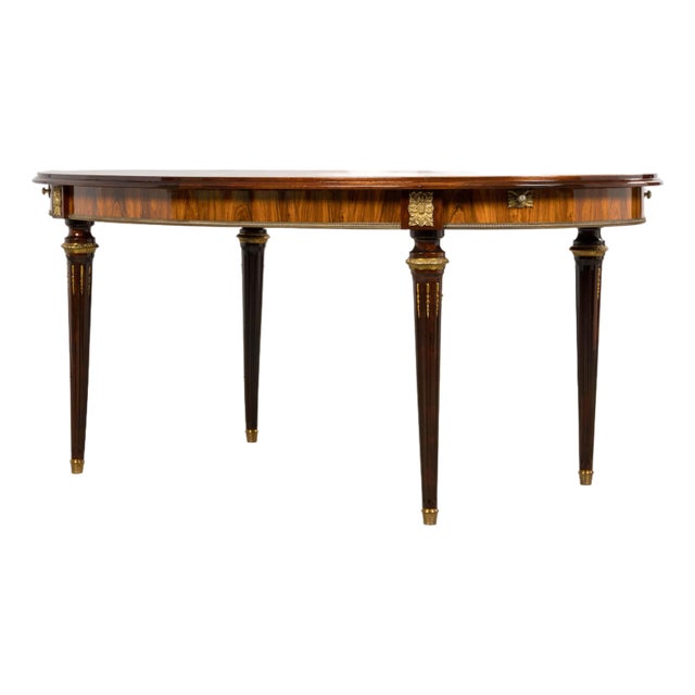 Antique French Louis XVI Style Rosewood Dining Table With Floral Inlay For Sale