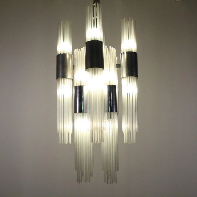 Chandelier with Glass Rods and Steel Structure, 1970 For Sale - Image 18 of 18
