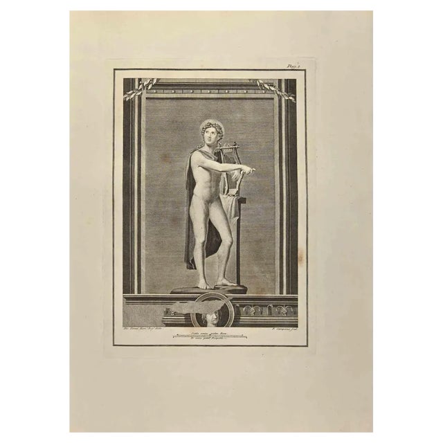 Pietro Campana, Apollo God with his Lyre, Etching, 18th Century For Sale