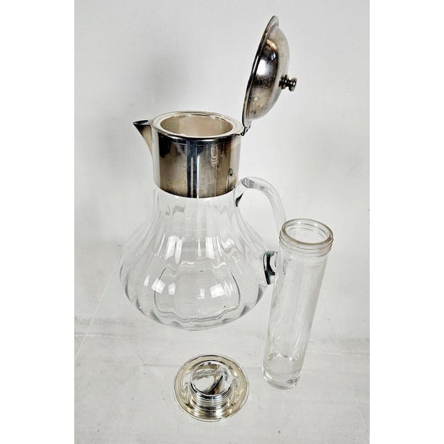 Glass Italian Hand-Blown Glass and Silver-Plated Pitcher with Ice Insert, 1950s For Sale - Image 7 of 10