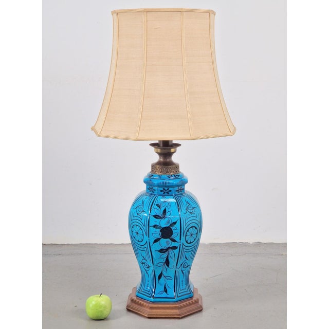 Large Vintage Table Lamp Ceramic Pot Jar Floor Lamp '50 A beautiful large table lamp / floor lamp with primitive pattern...