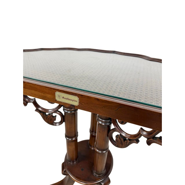 Vintage Southampton Demilune Console Table With Cane & Glass Top For Sale In Philadelphia - Image 6 of 18