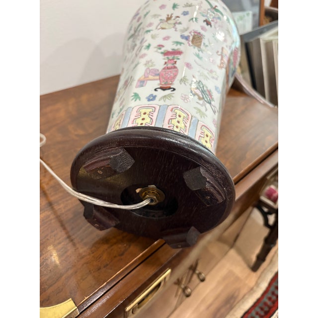 Ceramic 1970s Large Precious Objects Chinese Export Lamp Famille Rose For Sale - Image 7 of 7