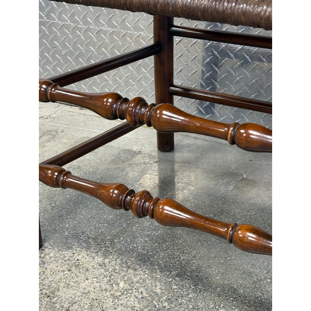 English Country Ladderback Woven Rush Seat Solid Cherry Farmhouse Chairs - Set of 6 For Sale - Image 10 of 12