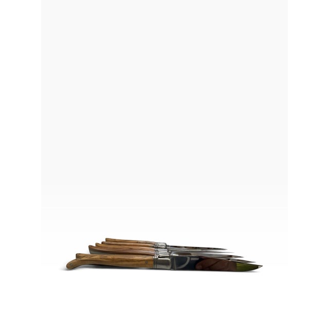 Late 20th Century Vintage French Laguiole Tradition Olive Wood Steak Knives - Set of 6 For Sale - Image 5 of 7