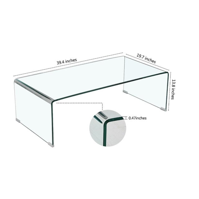 Modern Clear Tempered Glass Waterfall Coffee Table 39.4" For Sale - Image 4 of 5