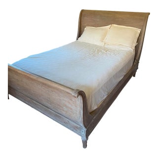 Restoration Hardware Queen Empire Rosette Sleigh Bed - Antiqued Grey For Sale