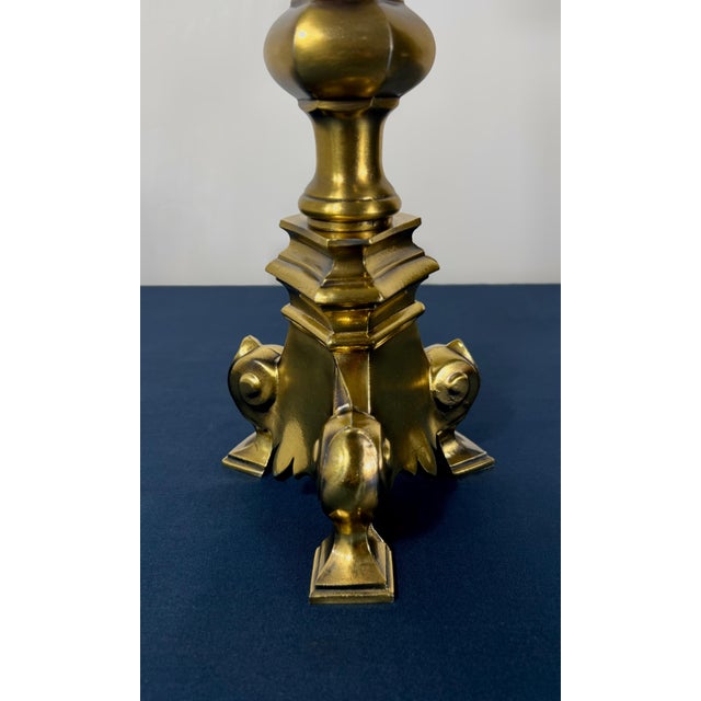 Brass Vintage Stiffel Hollywood Regency Tripartite Brass Candlestick Table Lamp For Sale - Image 8 of 9