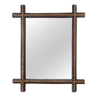 Rustic Tramp Art Handcarved Wall Mirror, Austria, 1880s For Sale