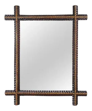 Rustic Tramp Art Handcarved Wall Mirror, Austria, 1880s